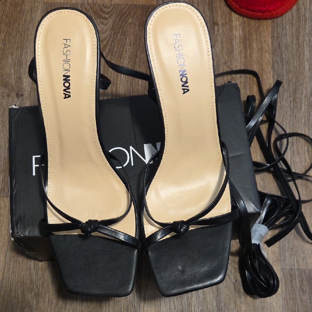 Fashion Nova Black Strappy Heels